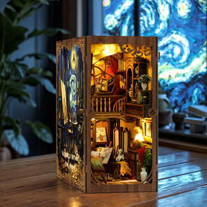 Puzzle de la Nuit étoilée de <span class=keywords><strong>Van</strong></span> Gogh et kit de bricolage Mini Book Nook - Puzzle en bois 3D <span class=keywords><strong>Maison</strong></span> de poupée et ensemble de mini <span class=keywords><strong>maison</strong></span> de poupée - Product Image 2