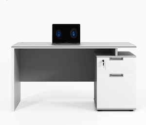 Bureau d'ordinateur moderne blanc avec poste de travail pour personnel et meuble à 3 tiroirs verrouillables pour suite - Product Image 2
