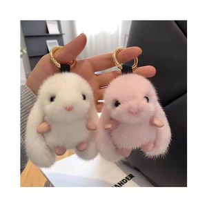 Nouveau mignon moelleux lapin fourrure dessin animé porte-clés doux amoureux cadeaux porte-clés accessoires léger sac voiture accessoires - Product Image 2