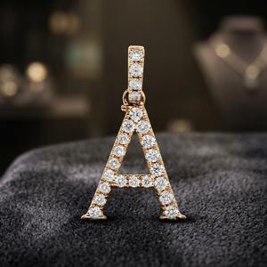 18K <b>Solid</b> <b>Gold</b> Diamond Letter A <b>Pendant</b> Necklace Round Brilliant Cut Luxury Unisex Everyday Wear - Product Image 3