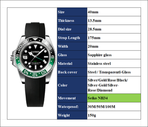 Fabricants de montres haut de gamme OEM/ODM, montre personnalisée pour hommes avec logo NH34 GMT, montre <span class=keywords><strong>mécanique</strong></span> de luxe avec couronne à gauche - Product Image 2