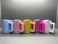 Mug Kopi Stainless Steel Terisolasi 12oz Kosong untuk Sublimasi dengan Gagang Persegi, Tutup Magnetik, Sedotan, Bebas BPA, Pesanan Grosir