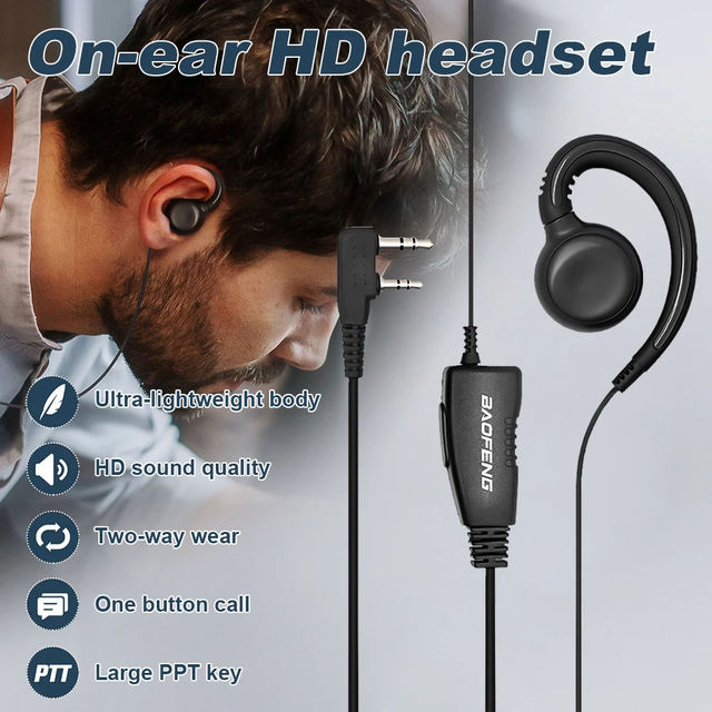 Baofeng Walkie Talkie Headset BF-106 Mic K-Plug Wired Two Way Ham Radio Earphone EarHook Headphone for BF888S UV5R Walkie Talkie