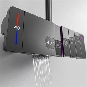 Système de douche à effet pluie de luxe intelligent blanc gris piano à affichage LED robinet de salle de bain mural finition brossée pour une utilisation en appartement - Product Image 4