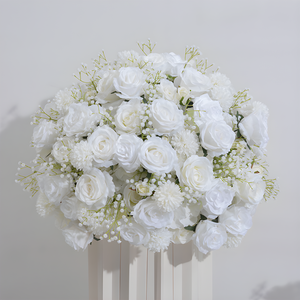 60cm pur blanc <span class=keywords><strong>lait</strong></span> blanc Rose gypsophile fleur artificielle boule tissu mariage Table à manger fenêtre navire décoration fleurs - Product Image 1
