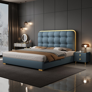 Giường da phong cách sang trọng nhẹ nhàng, tựa lưng mềm mại, giường đôi dày dặn, giường ngủ cao cấp có ngăn chứa đồ cho phòng ngủ gia đình - Product Image 1