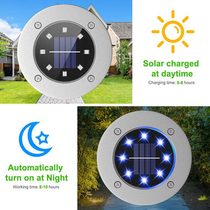 Poplor Solar Garden <b>Light</b> 8 <b>Led</b> RGB Color Changing Outdoor Stainless Steel Ground Lamp With <b>Light</b> <b>Sensor</b> - Product Image 2