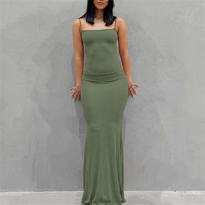 Moda Trendy Womens Casual Dress Summer Solid Strap Slim Fit Long Maxi Dress Ladies <span class=keywords><strong>Basic</strong></span> Cotton Dress Sexy Women Clothes - Product Image 5