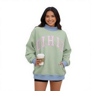 Sweat-shirt oversize léger à col montant pour femme, style streetwear, avec broderie sur le devant, en molleton brossé doux, pour toutes les saisons - Product Image 1