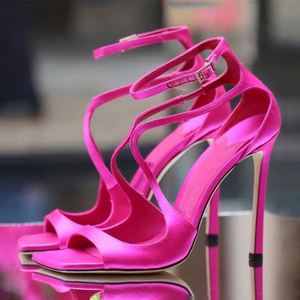 Sandalias de Tacón de Aguja de Satén de Lujo, Zapatos de Fiesta de Diseñador para Mujer - Product Image 1