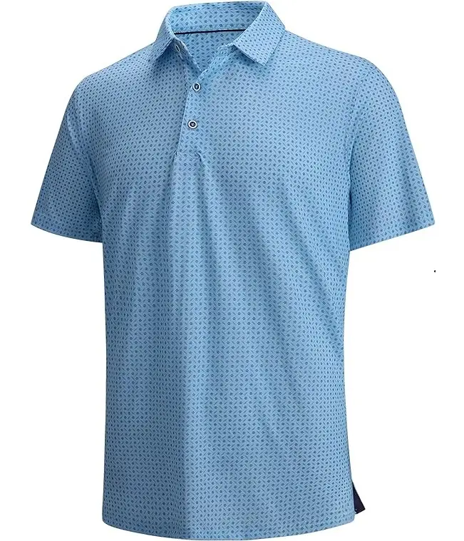 Kaus golf pria, kaus polo disesuaikan nyaman kering poliester dan spandeks bernafas musim panas kualitas tinggi