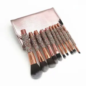 10 diamond inlaid makeup brush set, complete set of makeup tools, diamond wrapped soft bristled brush with bag