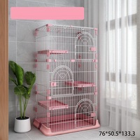 Grande cage à chat à 4 étages en acier inoxydable rose vif multifonctionnelle confortable cage à chat à 3 étages