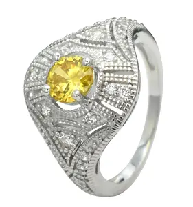 Exporting India Vintage Style Silver 925 CZ Jewelry Yellow Sapphire Stone Ring