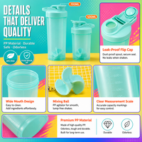 Bouteille shaker à protéines en PP écologique sans BPA avec boule mélangeuse et couvercle à clapet, logo personnalisé, vente en gros pour la gym et le sport