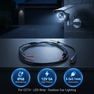 Kabel Splitter Daya DC Universal 5.5x2.1mm 1 ke 2 Jalur Tipe Y 12V 5A IP68 Tahan Air Tembaga untuk CCTV LED Strip Luar Ruangan Mobil - Product Image 1