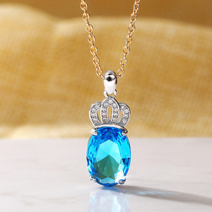 Collier pendentif couronne pour femme, serti de quatre griffes, bijoux de mode - Product Image 2