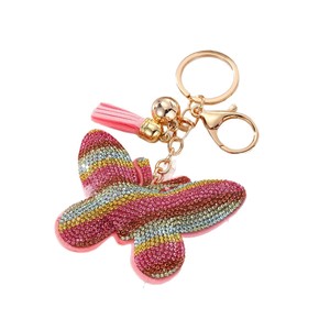 Nueva llegada gradiente Arco Iris Bling diamante mariposa Animal llavero moda cuero borla colorido llavero de diamantes de imitación - Product Image 6