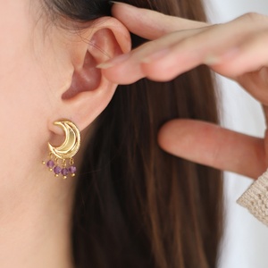 Pendientes de Cristal de Amatista Púrpura Natural de Alta Gama, Resistentes al Agua, con Cristales de Luna Grandes y Acabado en Acero Inoxidable - Product Image 2
