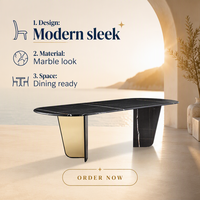 Appartements haut de gamme, table à manger en marbre noir naturel de qualité supérieure, table de luxe pour 4 à 6 personnes, base en métal, restaurant, villa, table à manger pour la maison