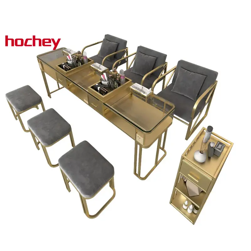 Hochey, Высококачественная легкая роскошная мебель для салона, металлический маникюрный набор для ногтей, двухсторонний Маникюрный Стол для ногтей