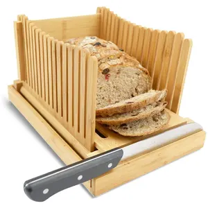 प्रकृति मोटाई के साथ समायोज्य बांस Foldable रोटी Slicer टुकड़ा पकड़ने ट्रे के लिए घर का बना रोटी