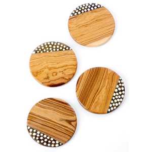 Ensemble de dessous de verre classique meilleur sous-verre carré en bois de résine avec motif rond pour vaisselle à thé et coussin prêt à expédier - Product Image 2