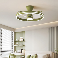 Ventilateur LED pour chambre d'enfant, moteur DC, 6 vitesses, télécommande, faible bruit, petit dinosaure mignon, moderne, 3 couleurs, intensité variable pour