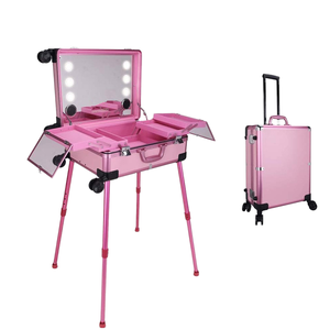 <span class=keywords><strong>Valise</strong></span> professionnelle à roulettes en aluminium à 4 roues <span class=keywords><strong>valise</strong></span> de Train de <span class=keywords><strong>maquillage</strong></span> cosmétique éclairée grands étuis à sacs ouverts de couleur bonbon - Product Image 1