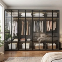 Armoire de chambre Aige en MDF moderne autoportante avec porte vitrée verrouillable, organisation de rangement DIY et placard intégré