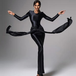 शाम पार्टी रिबन सुरुचिपूर्ण महिलाओं की पोशाक ठोस उच्च कॉलर सेक्सी प्रोम मैक्सी पोशाक - Product Image 2