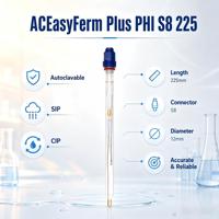 Capteur de pH de remplacement BJC OEM/ODM ACEasyFerm Plus PHI S8 225 mm, électrode de pH autoclavable haute température, précision 0,01 pH pour