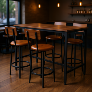 Juego de mesa de bar rectangular de nogal de 47 pulgadas, 5 piezas, con cuatro taburetes negros, diseño de bordes redondeados, para sala de estar, comedor, cocina, muebles de bar, 5 uds. - Product Image 2