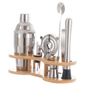 Kit de barman direct d'usine avec support en bois ensembles de barres en argent outil de barre de jigger <span class=keywords><strong>Martini</strong></span> 10 pièces ensemble de shaker à cocktail en acier inoxydable - Product Image 6