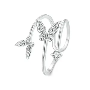 2023 Mode Silber Schmuck S925 Sterling Silber Double Butterfly Open Ring für Frauen