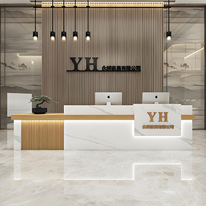 Mostrador de Recepción Minimalista de Hormigón con Detalles en Madera, Luz LED, para Oficina, Vestíbulo, Hotel, Salón de Belleza - Product Image 5