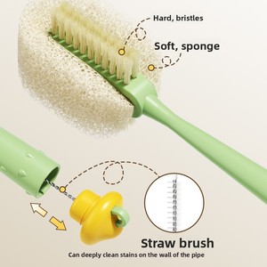 Cepillo para Botellas Tres en Uno, Cepillo de Limpieza de Tazas con Mango Largo, Herramienta Multifuncional para Limpiar Tapas de Tazas - Product Image 5