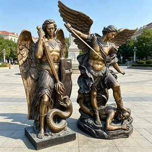Statues d'archanges en bronze antique de qualité supérieure, paire de sculptures de Michel et d'anges gardiens pour décoration d'église et sacrée haut de gamme - Product Image 5
