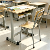 Bureaux et chaises d'école modernes en panneaux de fibres à densité moyenne en bois, meubles d'étude durables pour enfants avec cadres en acier