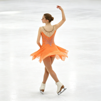 Robe de danse patinage orange avec maille nude, manches longues, motif feuille en strass argenté pour enfants et adultes, compétition et performance