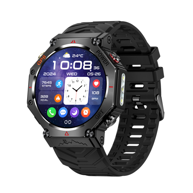 2026 KC91 GPS Smart Watch IP67 Waterproof Alloy Case Fitness Tracker NFC Flashlight 3ATM Outdoor Watch