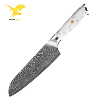 Couteau de cuisine professionnel en acier Damas KEENHOPE, cœur en AUS-10, couteau Santoku japonais de 7 pouces, manche en résine turquoise blanche