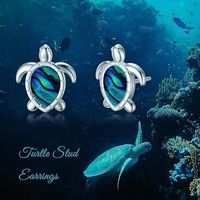 Boucles d'oreilles clous en argent sterling avec coquille d'ormeau et nacre, motif tortue marine, bijoux océaniques pour femme