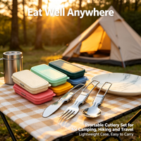 Ensemble de couverts pliables portables en acier inoxydable de haute qualité – Couteau, fourchette, cuillère pour camping, bureau, étudiant, voyage, mariage