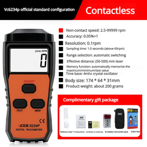 Velocímetro VICTOR VC6234P - <span class=keywords><strong>Instrumento</strong></span> de Medición de Velocidad Digital Fotoeléctrico de Alta Precisión - Product Image 3