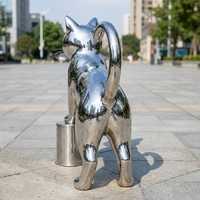 Escultura de Gato de Acero Inoxidable Grande, Pulida a Espejo, Resistente a la Intemperie, para Jardín, Parque o Exterior, Venta al Por Mayor