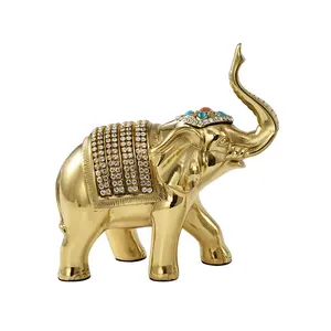 Golden ช้างประติมากรรมทองแดงบริสุทธิ์งานฝีมือตกแต่งบ้านโมเดิร์นสัตว์เครื่องประดับช้างทองเหลือง