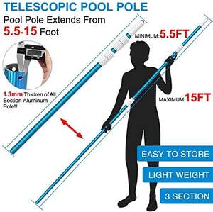 قضيب حوض السباحة, عمود حوض السباحة 15 قدم رشاقته 1.3 مللي متر أزرق الألومنيوم تلسكوبي السباحة ، قابل للتعديل 3 قطعة قابلة للتوسيع الخطوة ، ربط مقشدة - Product Image 6