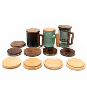Couvercle de tasse en bois massif poli sur mesure SUNBO, fabriqué en bois d'acacia et de noyer avec anneau antidérapant en caoutchouc naturel - Product Image 4