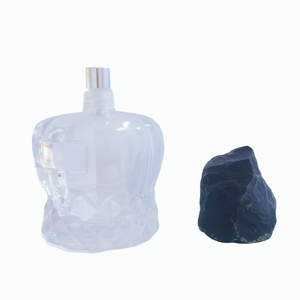 บรรจุภัณฑ์น้ำหอมแก้วทรงกว้างหรูหราพร้อมฝาหินสีดำธรรมชาติ - Product Image 2